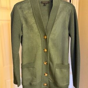 Ann Taylor faux suede mixed media cardigan